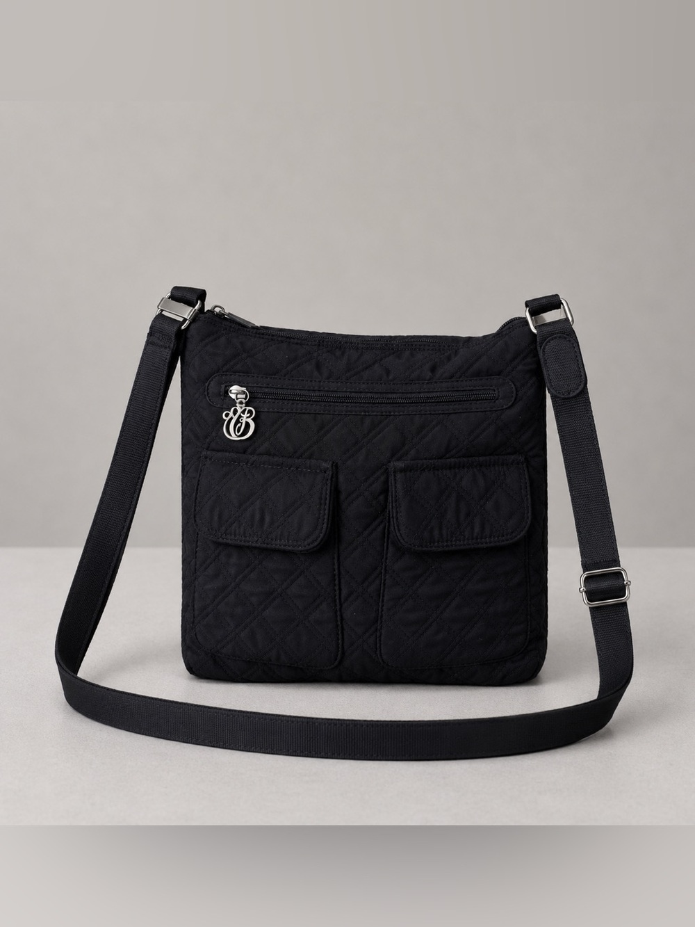 Vera Bradley Black Quilted Microfiber Crossbody Shoulder Bag